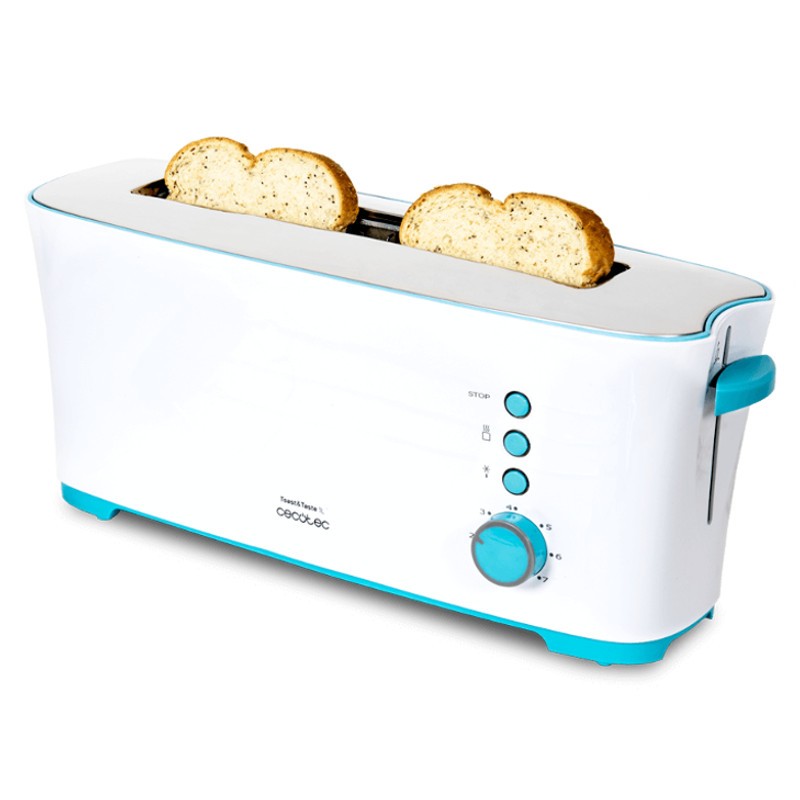 Tostadora Cecotec Toast & Taste 1L - Tostadora de pan con capacidad para dos tostadas. Incluye soporte para panecillos. 1000 W de potencia y 7 posiciones de tostado, función descongelar y función recalentar. Sistema de extraelevación, bandeja recogemigas