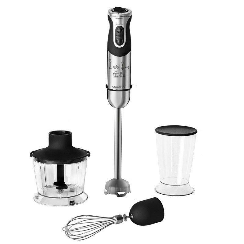 Batidora Powerful Titanium 1000 Full - batidora junto a los accesorios que incluye
