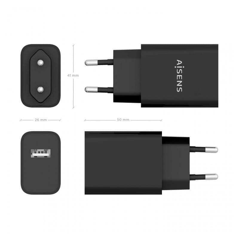 Cargador de Alta Eficiencia 10.5W Aisens 1xUSB Negro imagen de las medidas