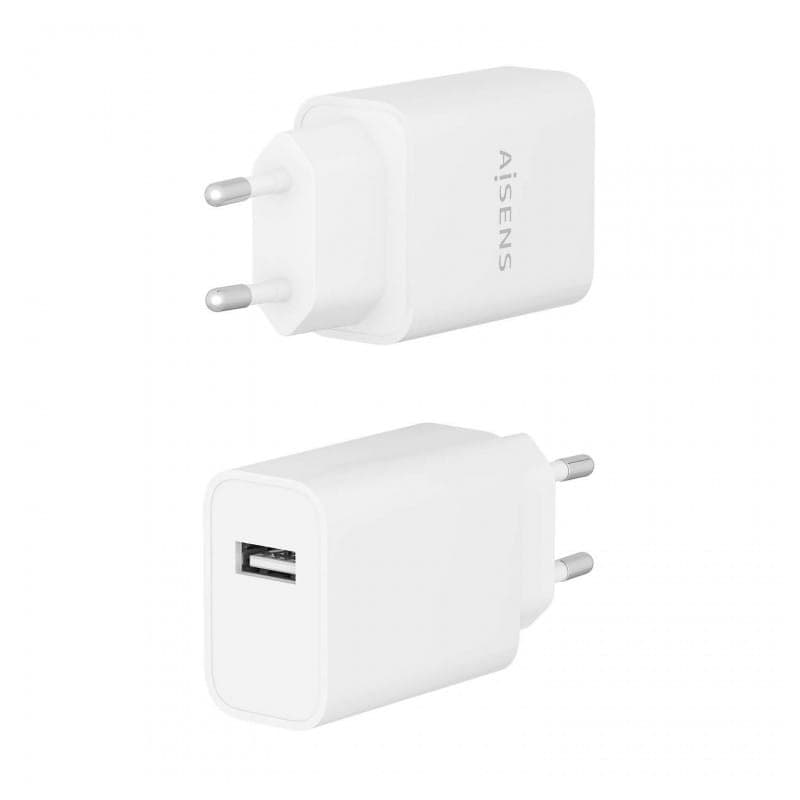 Carregador de alta eficiência Aisens 10.5W 1xUSB Branco imagem frontal e traseira