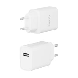 Carregador de alta eficiência Aisens 10.5W 1xUSB Branco imagem frontal e traseira
