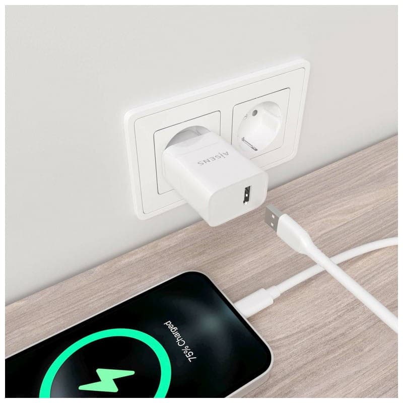 Carregador de alta eficiência Aisens 10.5W 1xUSB Branco imagem real