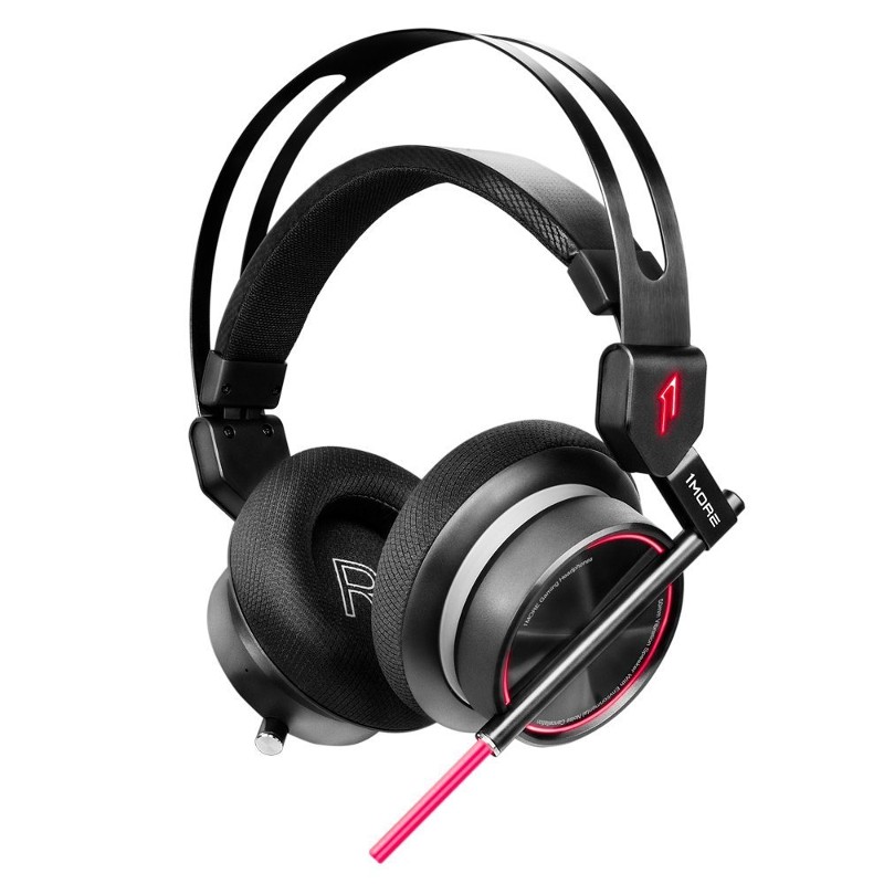 1More Spearhead VR Gaming 7.1 - Gaming Headset - Headphones viewed from the front; red LED lighting
