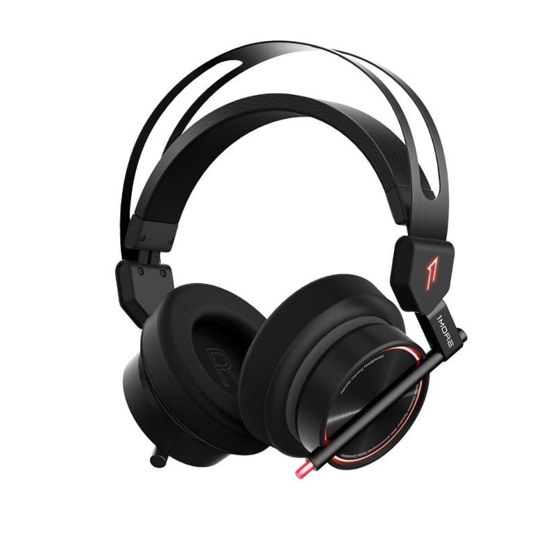 1More Spearhead VR H1005 Gaming 7.1 casque noir avec arceau suspendu, oreillettes rembourrées, micro flexible et éclairage LED rouge élégant