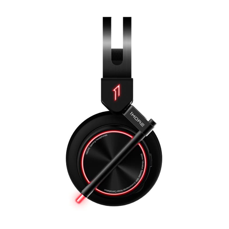 Casque gaming 1More Spearhead VR H1005 7.1 noir, oreillette ronde avec éclairage LED rouge et micro perche lumineux, arceau double bande robuste