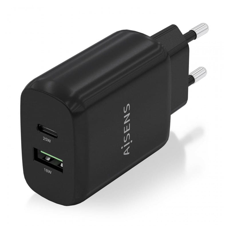 Aisens Chargeur double haute efficacité 25W 1xUSB Type-C / 1xUSB Noir - Ítem1