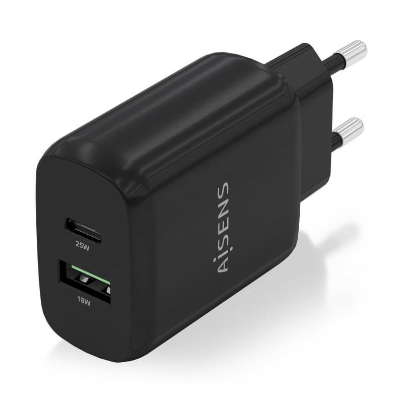 Carregador duplo de alta eficiência Aisens 25W 1xUSB Type-C / 1xUSB Preto - Item1