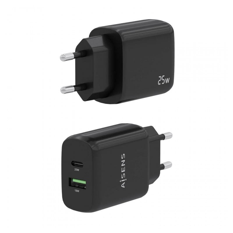 Carregador duplo de alta eficiência Aisens 25W 1xUSB Type-C / 1xUSB Preto - Item2