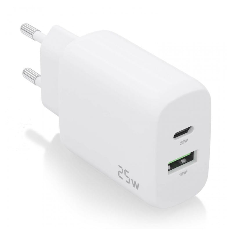 Cargador Doble de Alta Eficiencia 25W Aisens 1xUSB Tipo-C / 1xUSB Blanco - Ítem