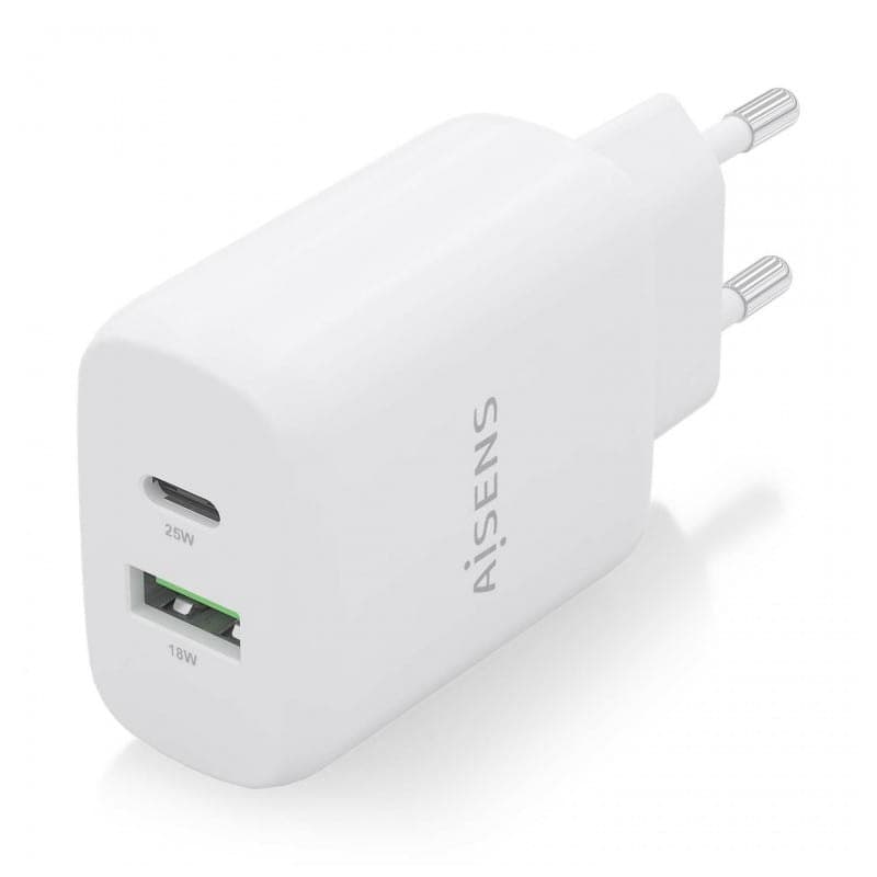 Carregador duplo de alta eficiência Aisens 25W 1xUSB Type-C / 1xUSB Branco Imagem traseira