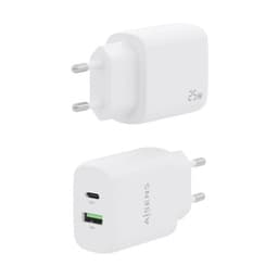 Carregador duplo de alta eficiência Aisens 25W 1xUSB Type-C / 1xUSB Branco imagem frontal e traseira