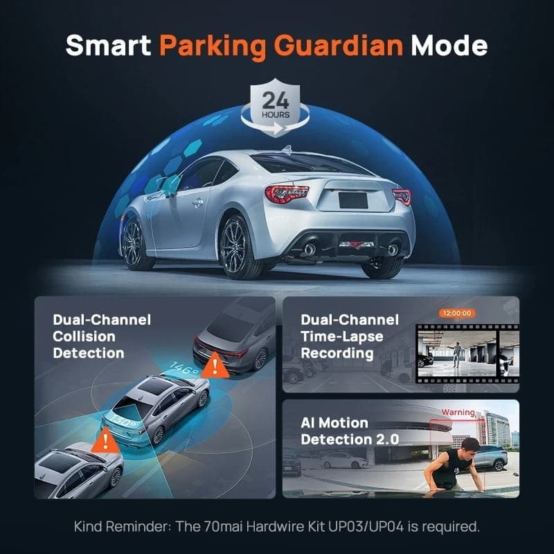 70mai Omni X800 128GB 4K WiFi/4G Preto - sensor de movimento