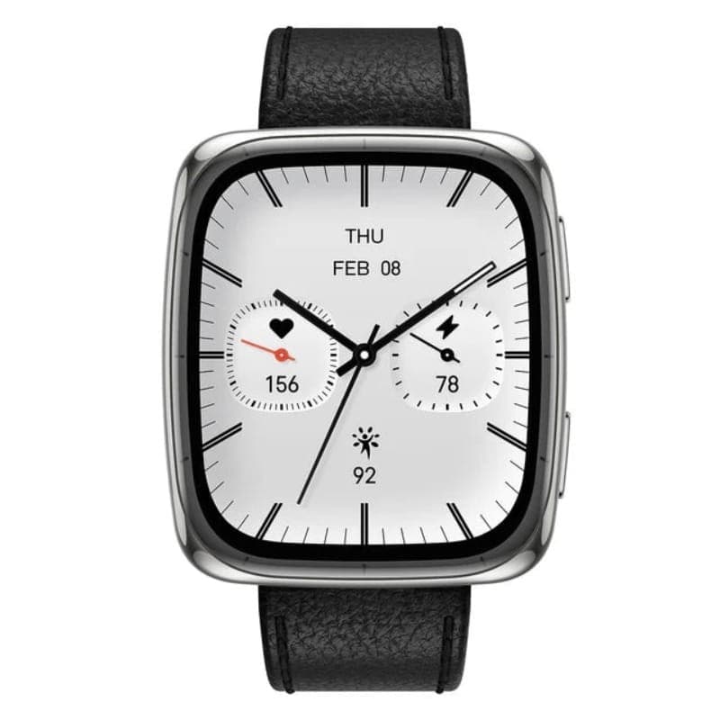 Amazfit Active 2 Square Bracelet en Cuir Noir - vue de face
