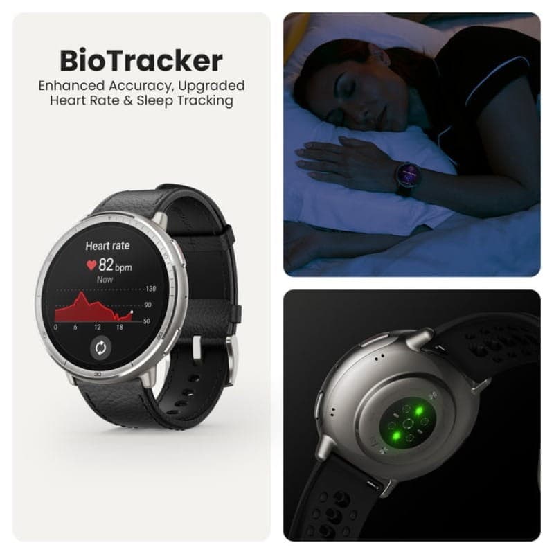 Amazfit Active 2 Pulseira em pele Preto - Relógio inteligente com GPS - sensor BioTracker