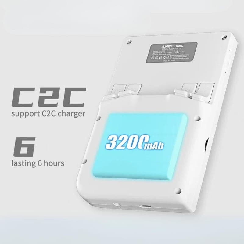 Consola Retro Portátil Anbernic RG40XX V 64GB Azul con batería 3200 mAh, autonomía hasta 6 horas, carga USB-C a USB-C y carcasa blanca con módulo azul