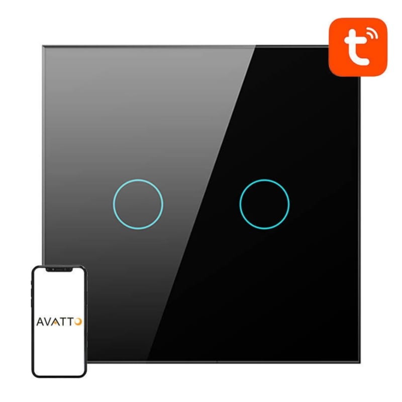 Avatto TS02-EU-B2 2 Botões WiFi Preto - Interruptor Táctil Inteligente - Item1