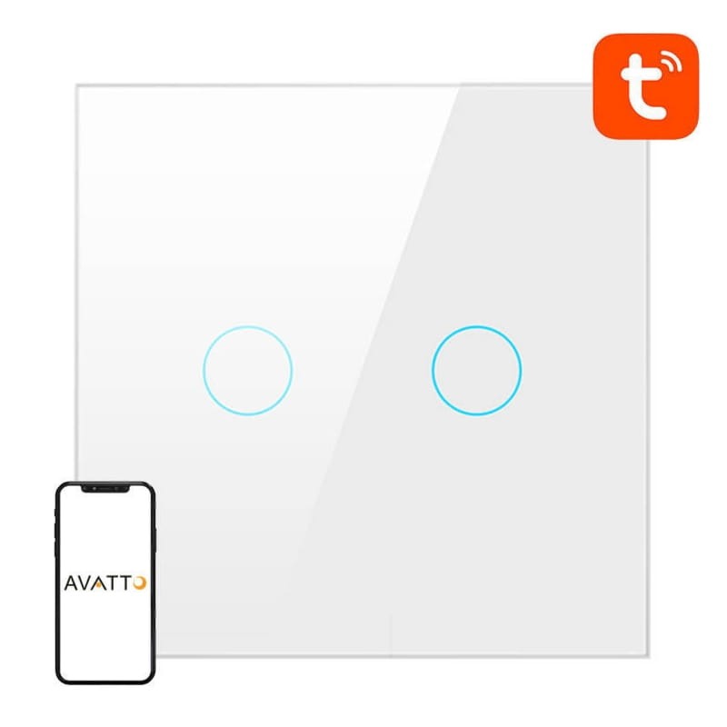 Avatto TS02-EU-W2 2 Botões WiFi Branco - Interruptor Táctil Inteligente - Item1