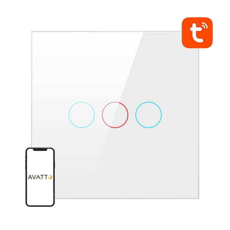 Avatto TS02-EU-W3 3 Botões WiFi Branco - Interruptor Táctil Inteligente - Item1