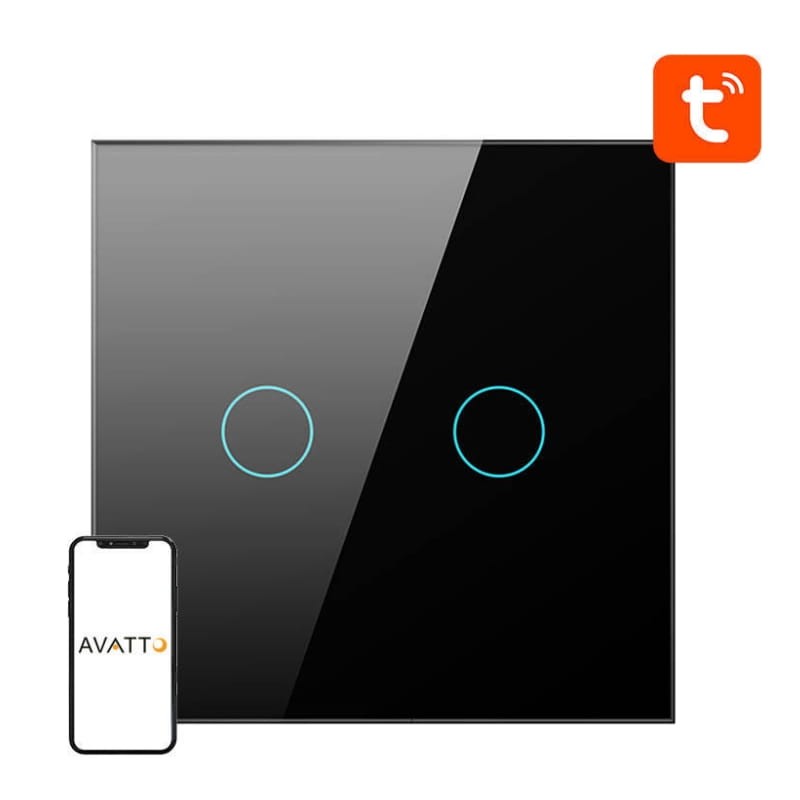 Avatto ZTS02-EU-B2 2 Botões ZigBee Preto - Interruptor Táctil Inteligente - Item1
