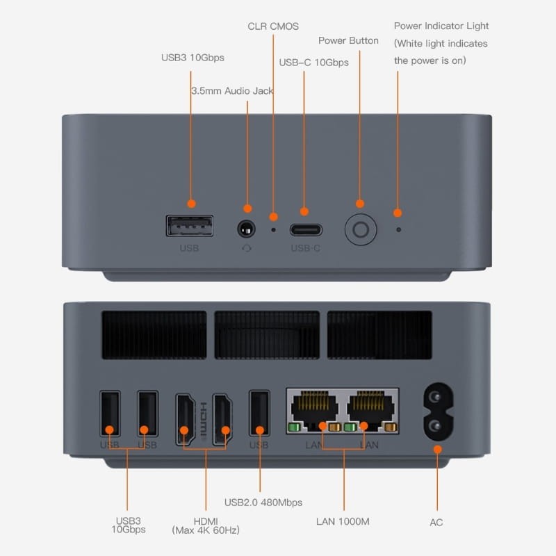 Beelink EQR5-D4 AMD Ryzen 7 5825U/8GB/500GB SSD/Windows 11 Pro Cinzento - Item6