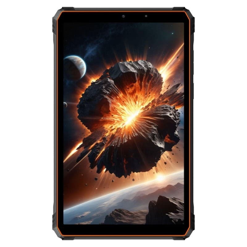 Blackview Active 5 tablet rugerizada naranja con pantalla 8.68 pulgadas, biseles reforzados, cámara frontal centrada y bordes con protección antigolpes