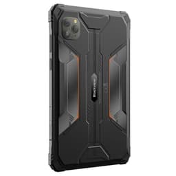 Smartphone robusto negro con carcasa reforzada, detalles naranjas, triple cámara trasera y bordes antideslizantes; diseño resistente para uso exigente