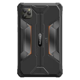 Tableta Blackview Active 5 negra robusta con carcasa antigolpes, detalles naranjas y panel trasero texturizado con módulo de cámara triple en esquina superior