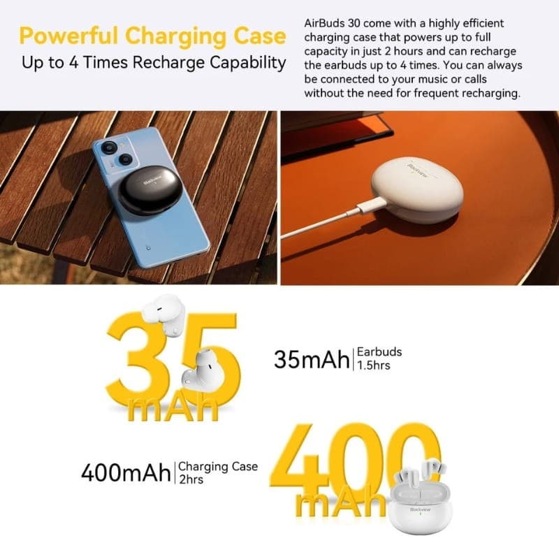 Blackview AirBuds 30 Preto - capacidade da bateria