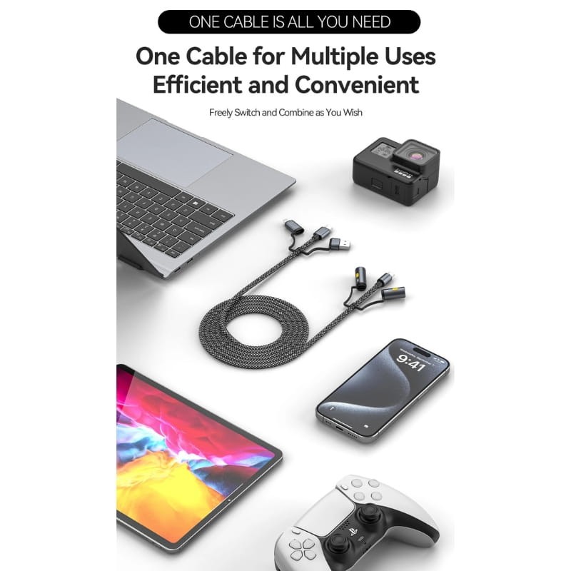 Câble ultra-résistant à chargement rapide 6 en 1 240W USB-C/A/Lightning - Ítem1