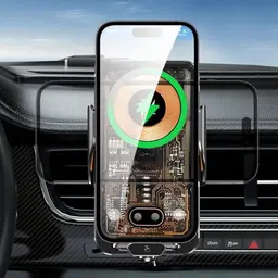 Chargeur sans fil pour voiture C11 Transparent Noir - installation de l'évent