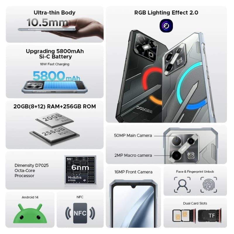 Doogee Blade GT Play 5G 8GB/256GB Plata Rugged - funciones principales