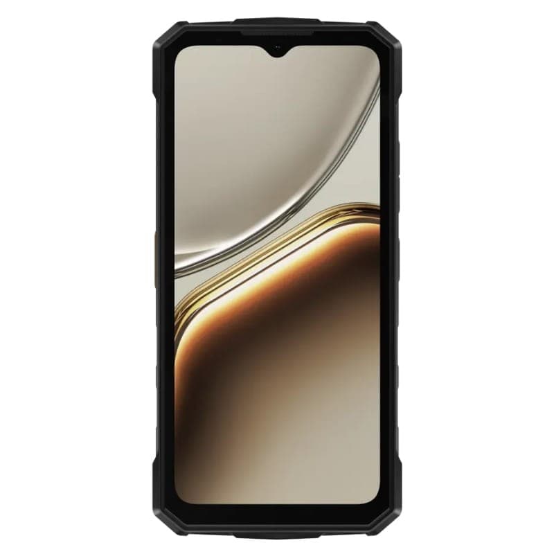 Doogee Fire 5 3Go/64Go Orange Rugged avec écran bord à bord, encadrement antichoc noir, coins renforcés et façade aux reflets dorés élégants