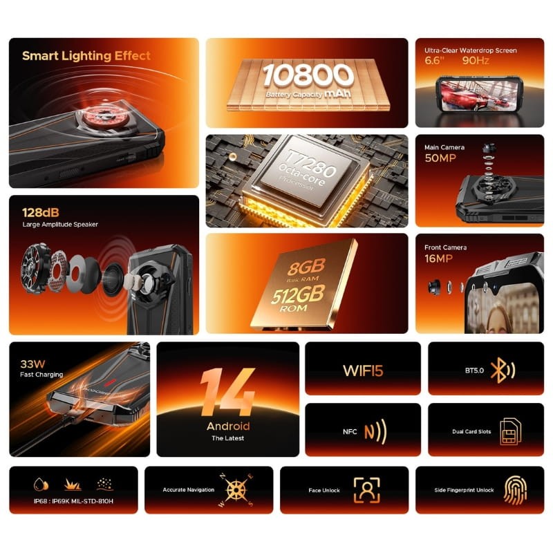 Doogee S Punk Pro 8GB/512GB Laranja - Telemóvel robusto - Item5