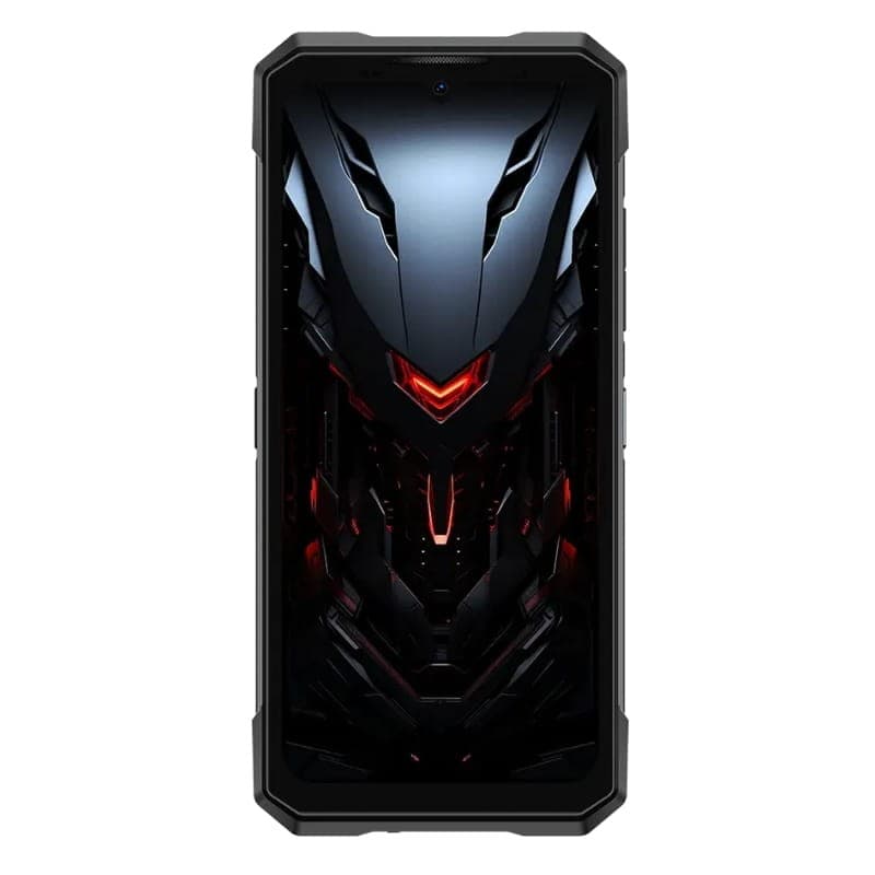 Doogee S200 Plus 16GB/512GB Doré avec écran bord à bord, design robuste noir, bords renforcés et interface futuriste lumineuse rouge et noire