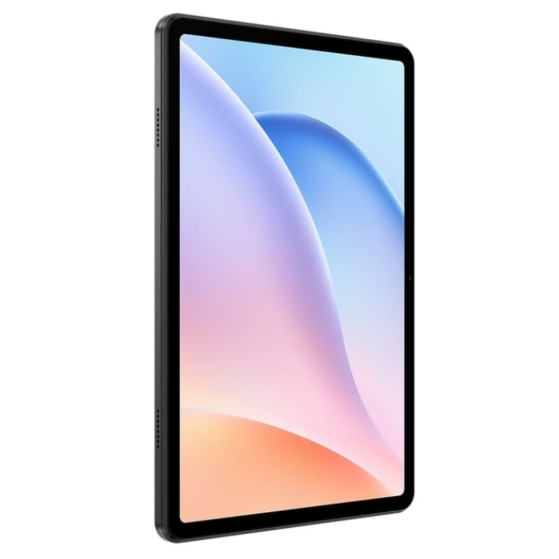 Tableta Doogee Tab A9 Pro 10.1 pulgadas, biseles delgados, cuerpo gris, pantalla curva en esquinas, altavoces laterales y cámara frontal centrada