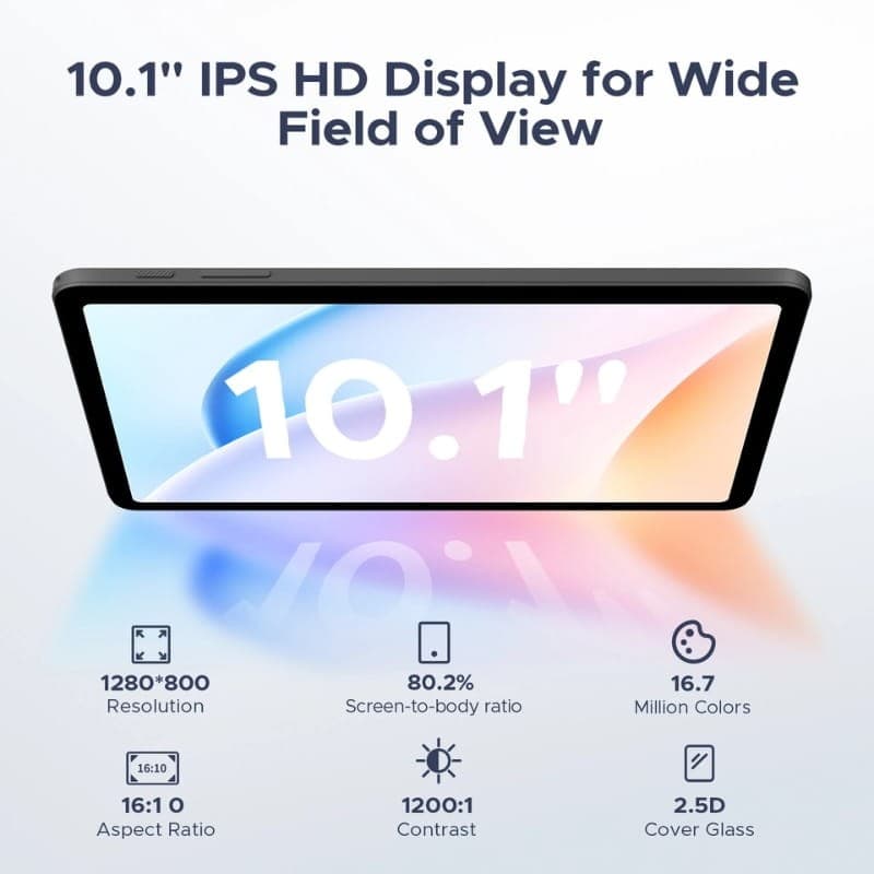 Doogee Tab A9 Pro 10.1 4GB/128GB WiFi Gris VIP Edition con pantalla IPS HD 10.1, 1280x800, 80.2% de frontal, 16.7M colores, 1200:1, 2.5D glass, 16:10