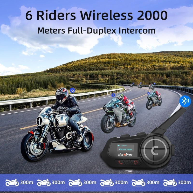 EuroFone S6-SC-B Mesh 6 conductores conversación simultánea - Intercomunicador para Moto - Ítem5