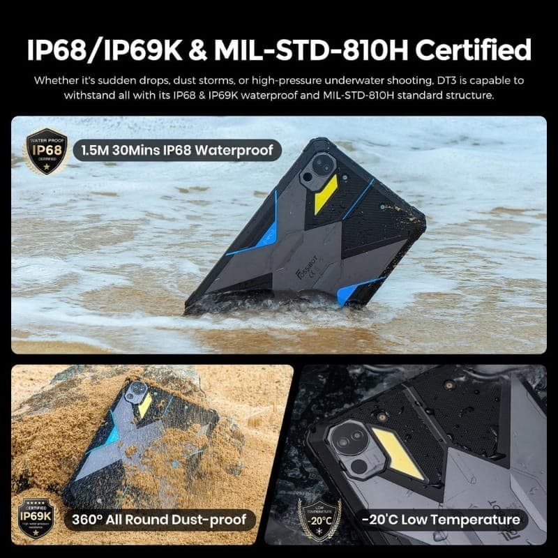 Fossibot DT3 10,4 12GB/256GB 5G Cinzento Rugged - resistência