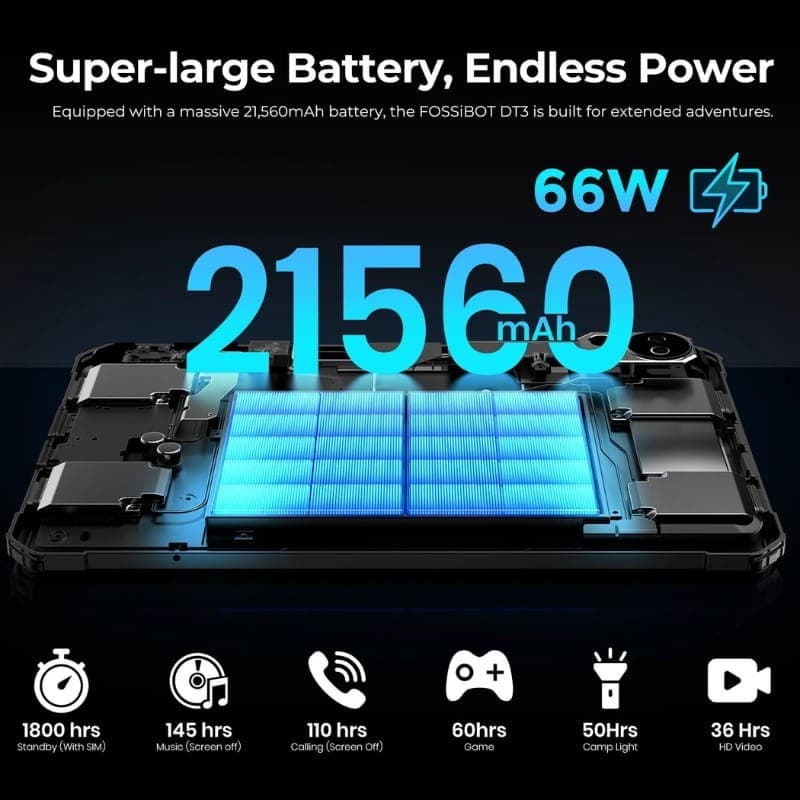 Fossibot DT3 10,4 12GB/256GB 5G Cinzento Rugged - capacidade da bateria
