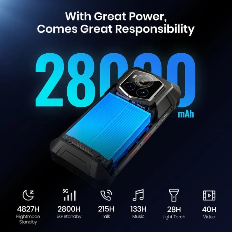 Fossibot F107 Pro 5G 12Go/512Go Noir Robuste - capacité de la batterie