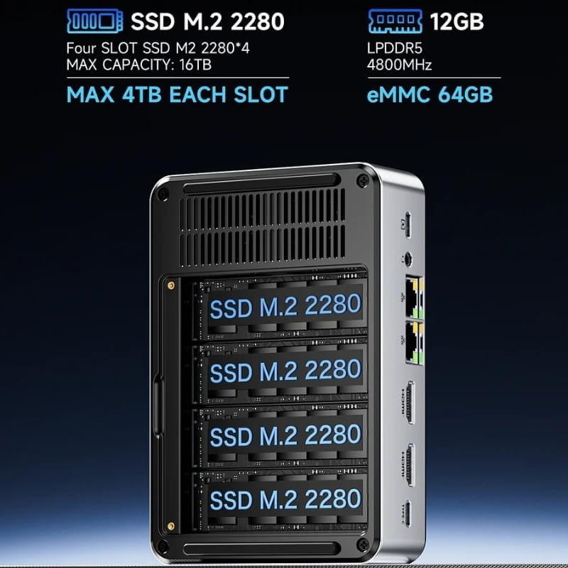 GMKtec NucBox G9 Intel Twin Lake N150/12GB LPDDR5 RAM/64GB eMMC/1TB SSD M.2 /Quatro compartimentos e sistema duplo/W11 - Item7