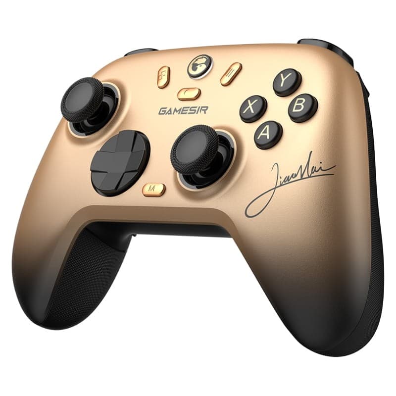 Manette dorée GameSir Nova 2 Lite Édition Champion avec sticks analogiques noirs, croix directionnelle, boutons ABXY contrastés et poignée ergonomique