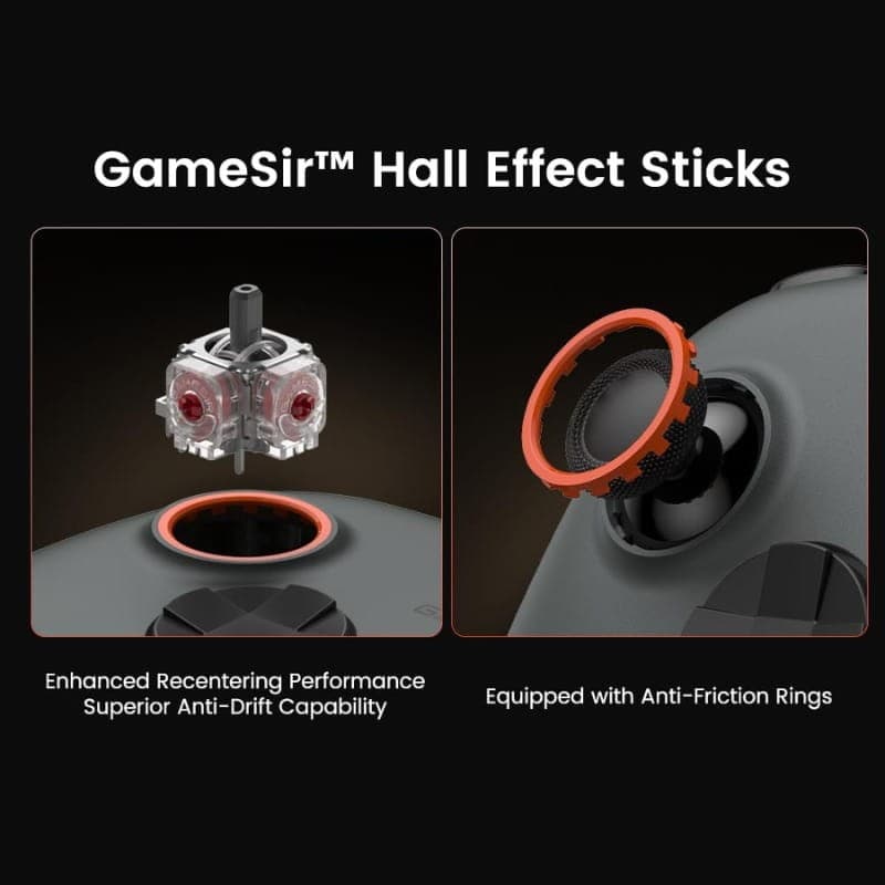 Manette GameSir Nova 2 Lite Édition Champion Doré avec joysticks Hall Effect, recentrage précis anti-drift et bagues anti-friction rouges