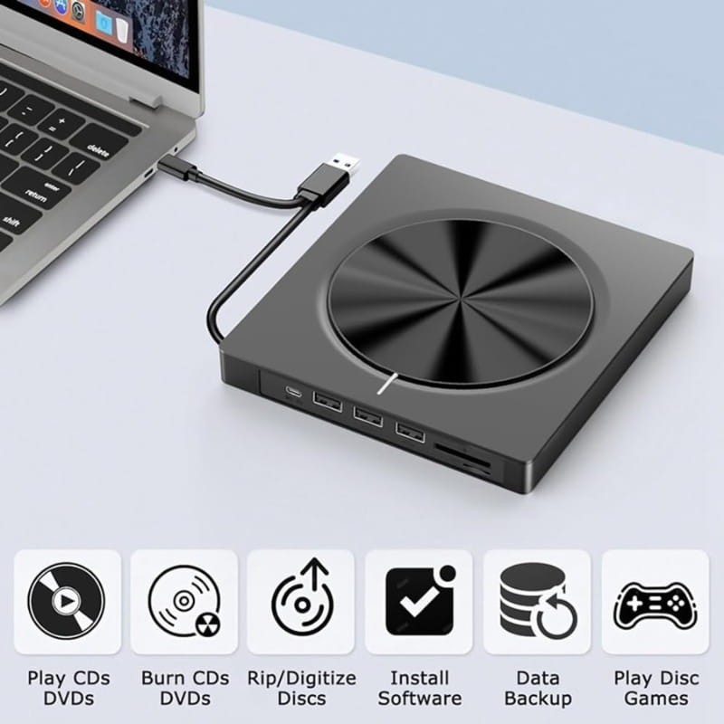 Graveur CD/DVD externe 8 en 1 avec USB-C/A/MicroSD - Ítem1