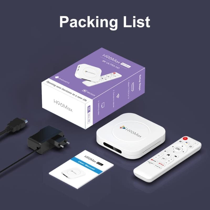 H96 Max M1 Plus 4Go/32Go 8K WiFi6 Android 14 - contenu de la boîte