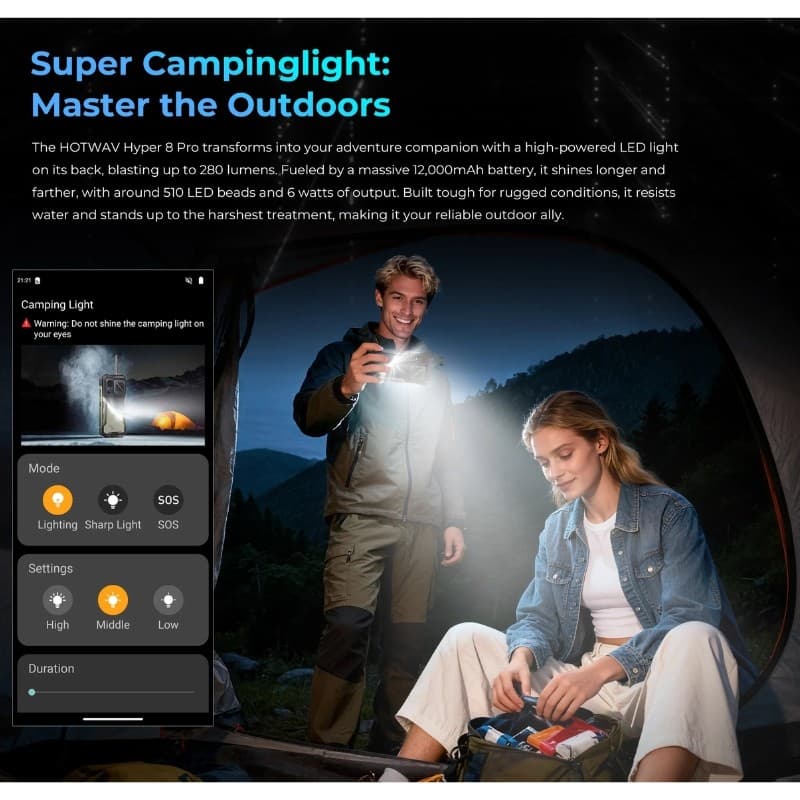 Hotwav Hyper 8 Pro 5G 12GB/512GB Rugged - lanterna de acampamento