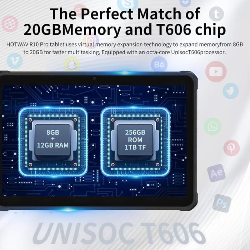Hotwav R10 Pro 10,1 8GB/256GB WiFi + 4G Laranja - capacidade de memória