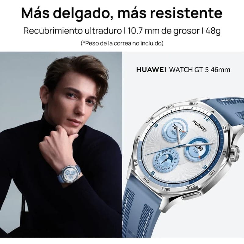 Huawei GT 5 46 mm Correia de Couro Castanho - design fino