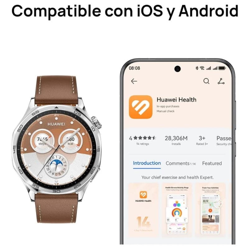 Huawei GT 5 46 mm Correia de Couro Castanho - compatibilidade