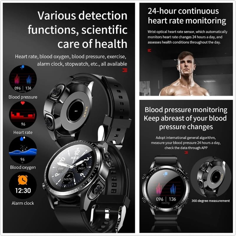 JM03 Preto com Correia de Silicone e Auscultadores TWS - Item2
